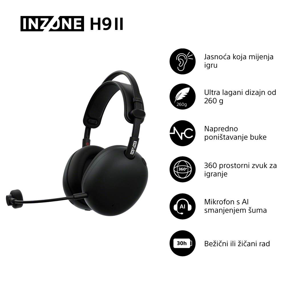 Naglavne gamerske slušalice SONY INZONE H9 II crne
